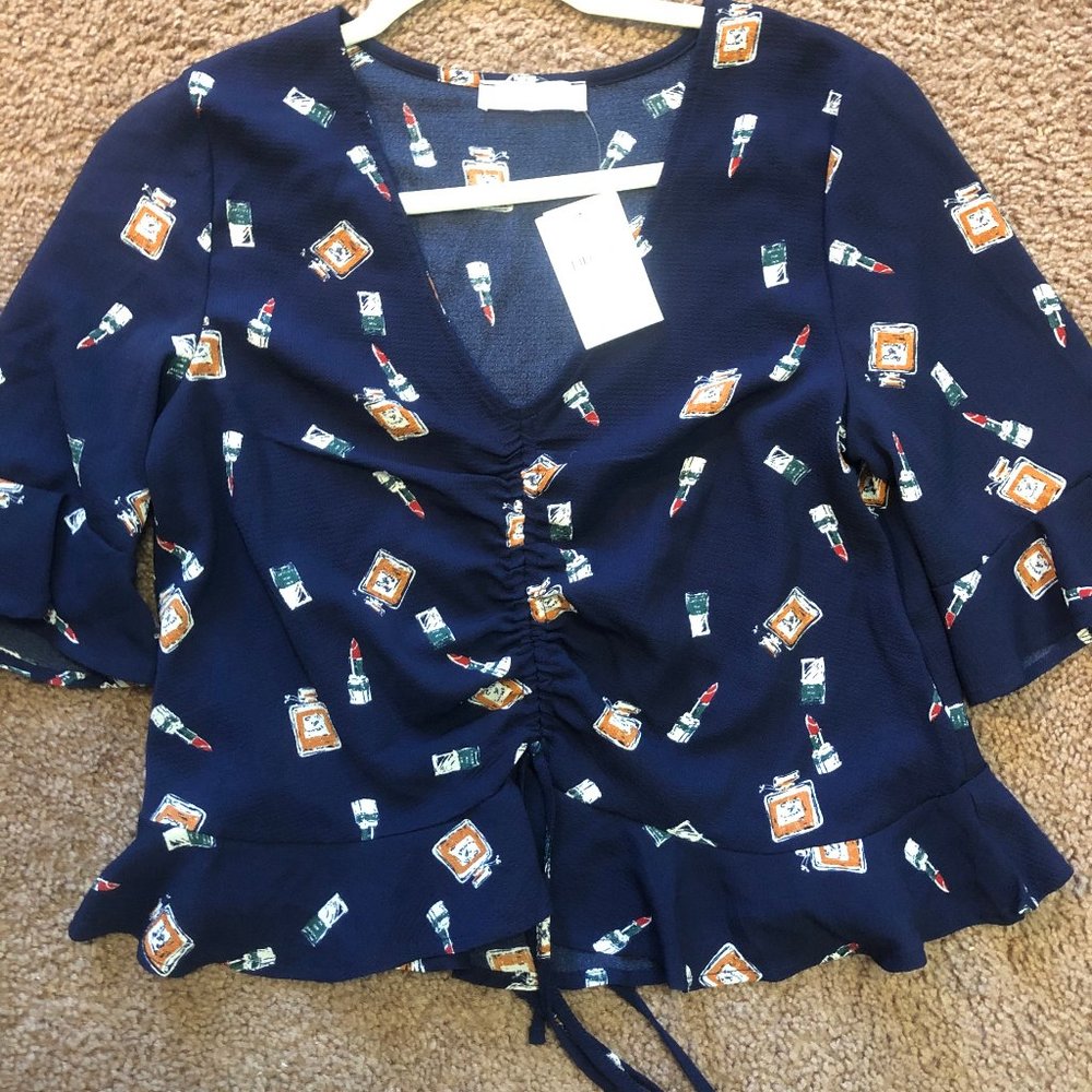 Elodie Navy Blouse with Rouched detailing